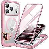Miracase Magnetic for iPhone 17 Pro Case 6.3" [Compatible with MagSafe] Full-Body Phone Case with Built-in Glass Screen Protector & Camera Control,Drop Proof iPhone 17 Pro Cover, Pink