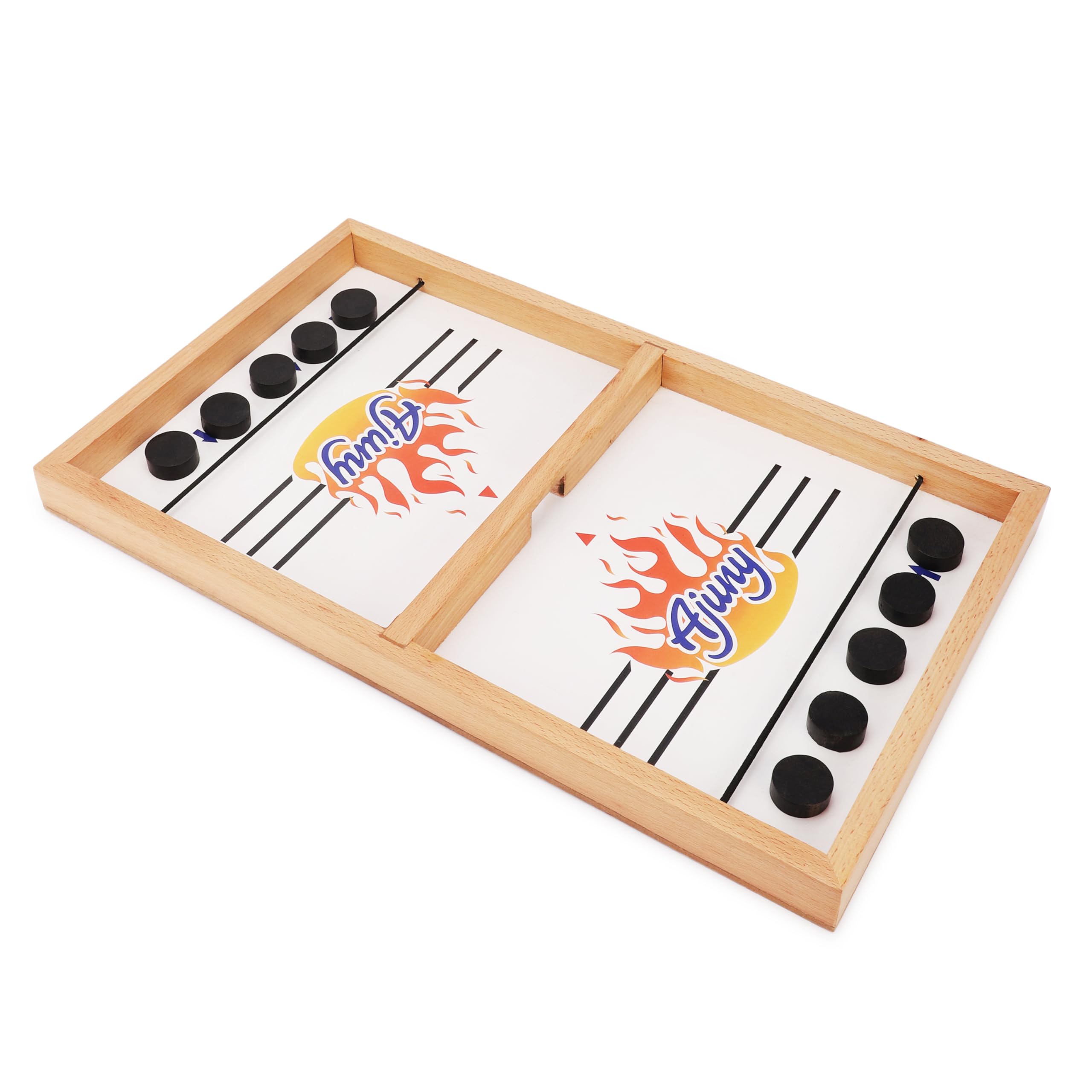 Ajuny Wooden Sling Puck Game – Fast Slingshot Hockey Table for Kids & Adults, Air Hockey Style Board Game, Party Game for Family Fun, Ice Hockey Gift Idea