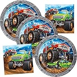 Monster Truck Birthday Party Supplies Plate and Napkin Set Serves up to 16 Guests