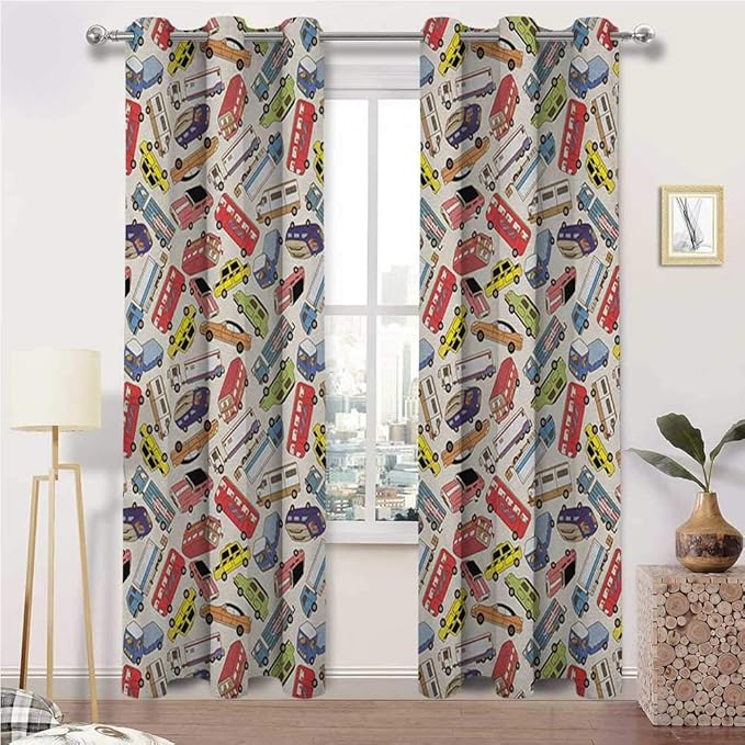 Blackout Curtain Cars Printed Curtains Blackout Transport and Logistics Theme with