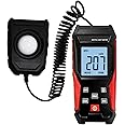 Digital Illuminance Light Meter with Flexible Sensor, Rang up to 200,000Lux Luxmeter with Lux/FC Unit Measurement Backlit 4 Digit LCD Display Light Meter Photography for Plants and Lumens LEDs