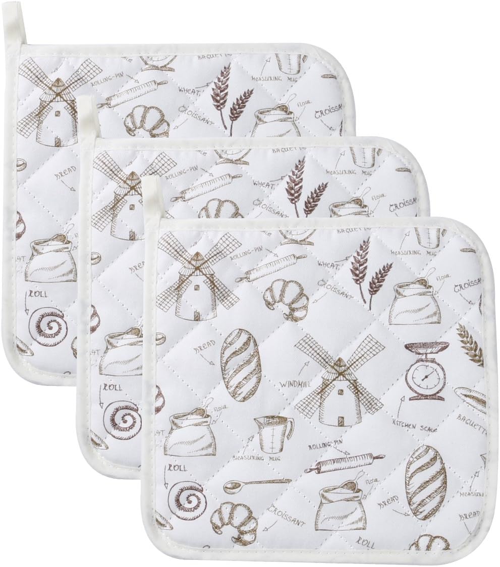 Lifaith 100% Cotton Kitchen Everyday Potholders Pot Holder Heat Resistant Coaster Potholder for Cooking and Baking 8 x 8-Inch Set of 3 Black: Home & Kitchen