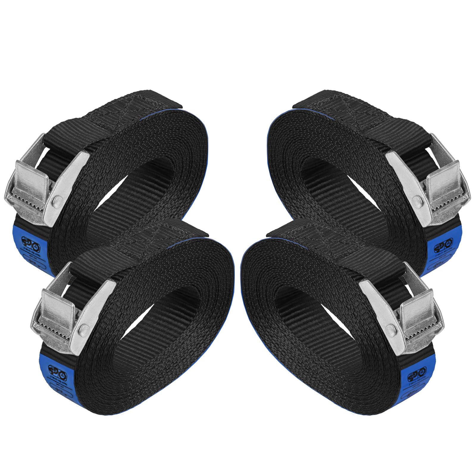 Lashing Strap Tension Belt Buckle Strap - Black - in different lengths and quantities loadable up to 250 kg DIN EN 12195-2, 4 pieces 2.5 cm x 4 m