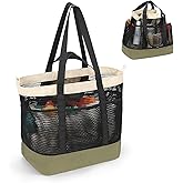 onemoky Mesh Beach Bag, Extra Large Beach Bags for Women, Lightweight Foldable Sandproof Tote Bag for Family & Vacation