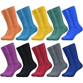 FLGYTH Men's Colorful Dress Socks, Size 8-13, 10 Pack | Cotton Crew Socks, Fun Novelty, Vibrant Solid Colors，with breathable fabric and reinforced heel and toe