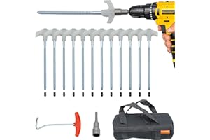 Keovoker 12 Pack Screw in Tent Stakes Heavy Duty-8” Metal Pegs for Ground, Drill in Camping Stake with Hex Head Driver, Spike