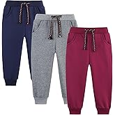 Funnymore 3 Pack Boy's and Girl's Fleece Pull on Jogger Sweatpant with Pockets and Drawstring 2-13 Years