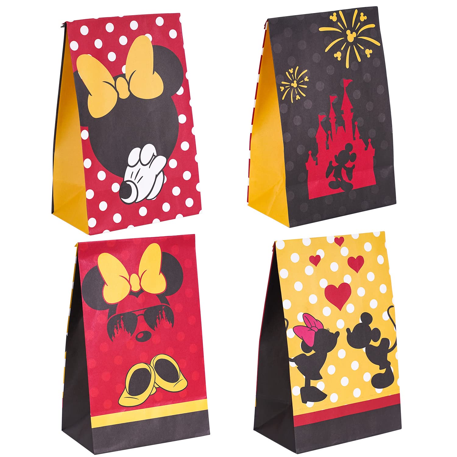 Photo 1 of 24 Pack Mickey Minnie Party Favor Bags Paper Goodie Bags - Treat Candy Bag for Kids' Minnie Mickey Theme Party, Boys Girls Mickey Birthday Party Supplies Gift Bags with Stickers for Party Decorations