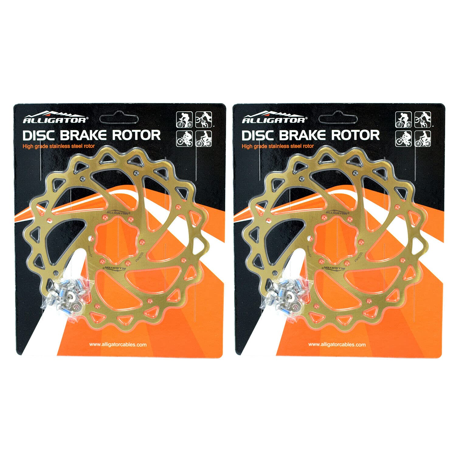 ALLIGATOR Brake iWAVE MTB Road Bike Disc Brake Rotor 160mm, 2PCS, Ti Gold, AR2405