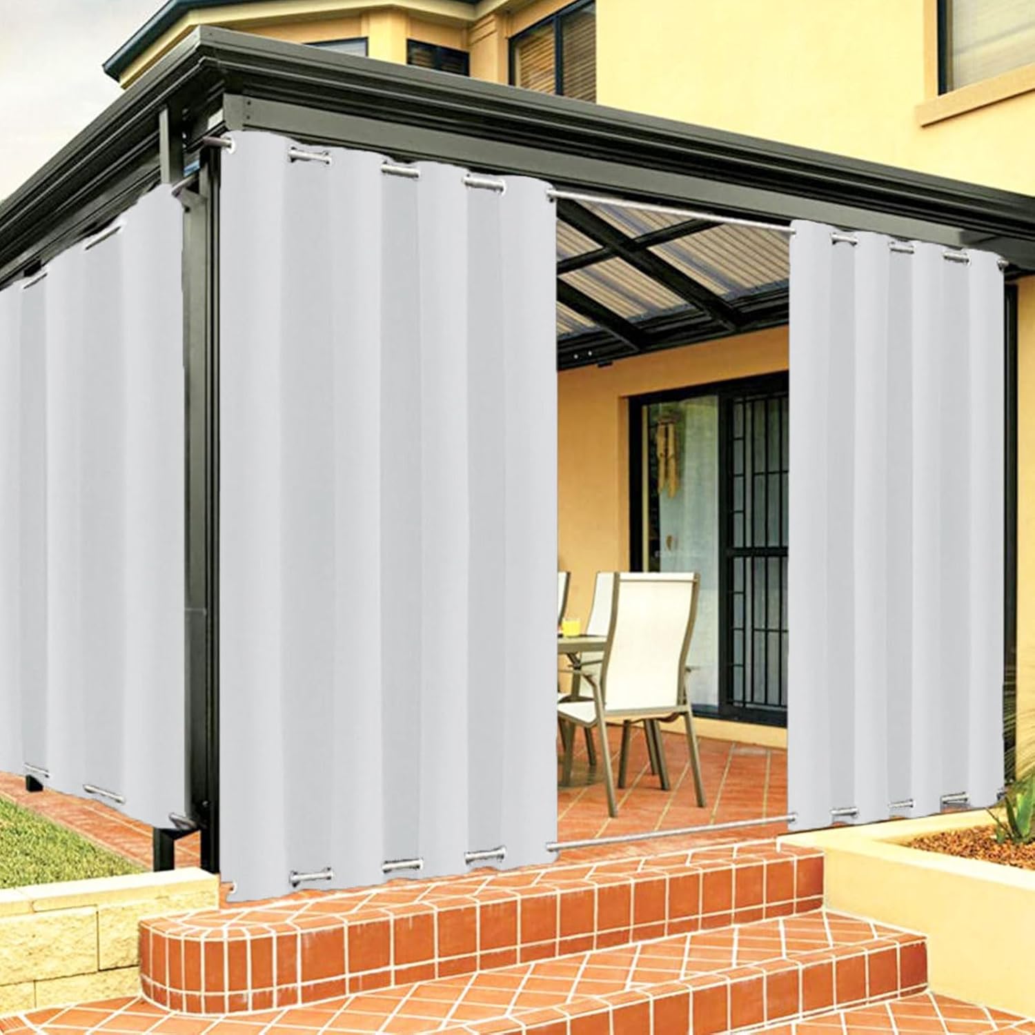 Outdoor Curtains - FicaRico Outdoor Curtains for Patio Waterproof Gazebo Curtains, Windproof Curtains with Grommets On Top and Bottom, Sun Blocking Curtains for Pergola, Backyard | 1 Panel, W52 xH72, White