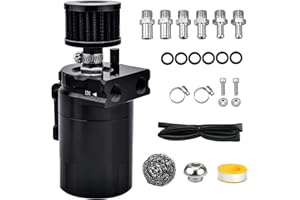 BOMLING Universal Baffled Oil Catch Can 300ml Aluminum Polish Oil Separator Catch Can Kit Reservoir Tank with Breather Filter & 3/8" Fuel Line/6 Fittings/Necessary Accessories,Black