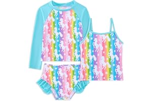 swimsobo Girls 3-Piece Swimsuit Long Sleeve Rash Guard Tankini Sets UPF Sun Proction Bathing Suit 3-10T