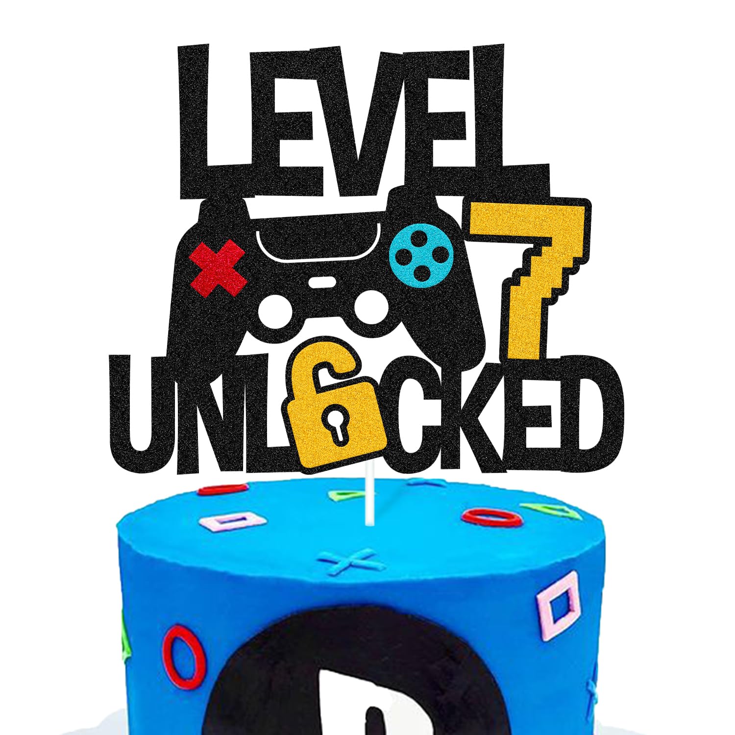 Level 7th Unlocked Cake Topper Game Controller 7s Cake Decoration Happy ...