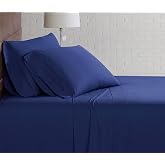 Brooklyn Loom Classic Cotton 200 Thread Count Solid Percale 100% Cotton Deep Pocket Navy 4-Piece Queen, All Season, Adult Size, Oeko-TEX Certified