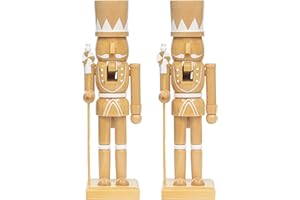KI Store 2pcs Wooden Candle Holder Christmas Nutcracker Soldier Figurine Stand Holder for LED Flameless Taper Candlestick Christmas Decoration Display