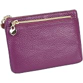 Women's Genuine Leather Coin Purse Zipper Pocket Size Pouch Change Wallet, Purple