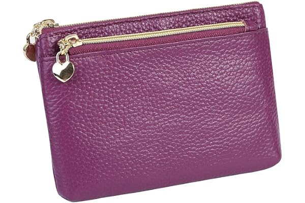 Women's Genuine Leather Coin Purse Zipper Pocket Size Pouch Change Wallet, Purple