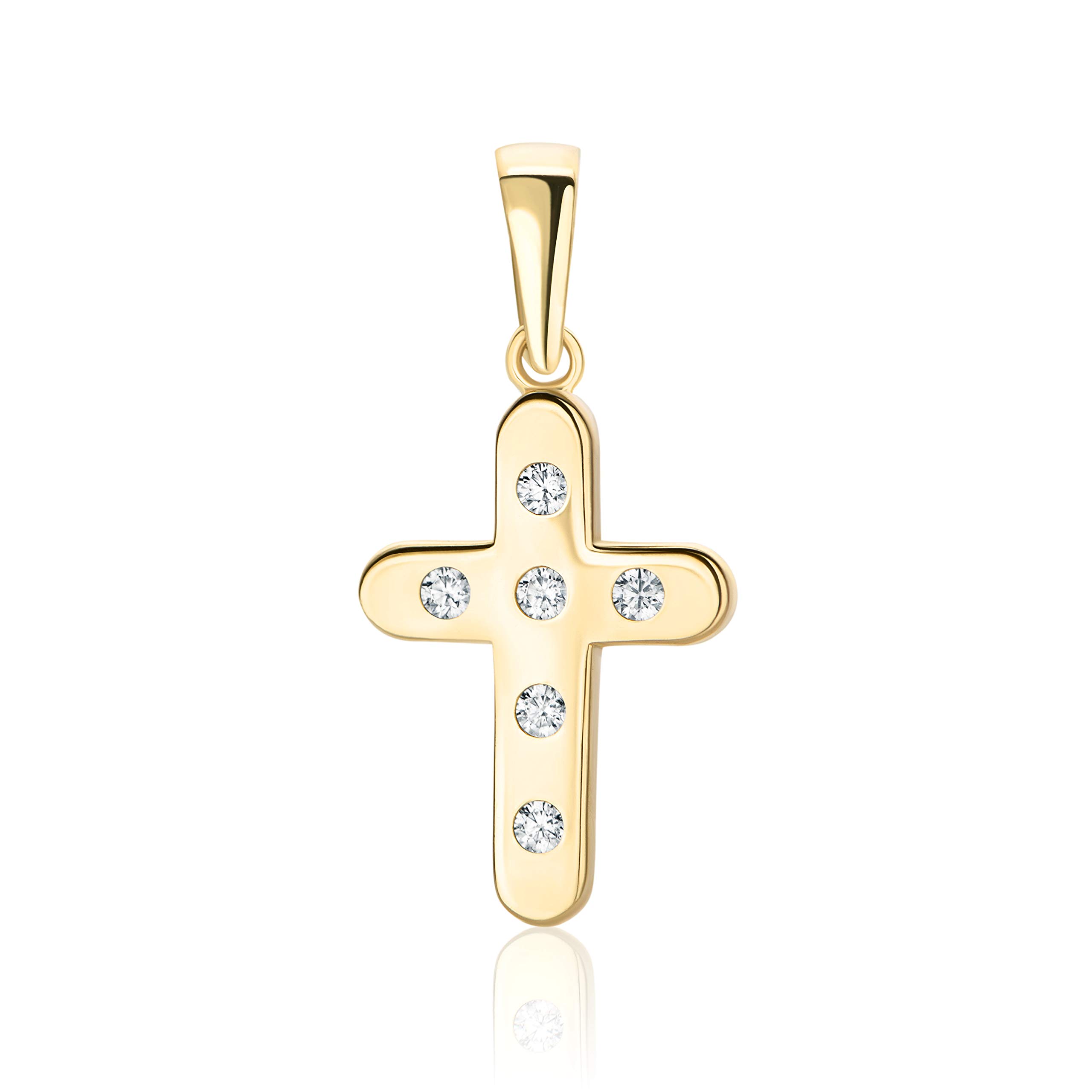 Small Cross Pendant 14 Carat 585 Yellow Gold with Zirconia Stones