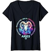 Womens Aries Zodiac Sign Birthday Astrology V-Neck T-Shirt