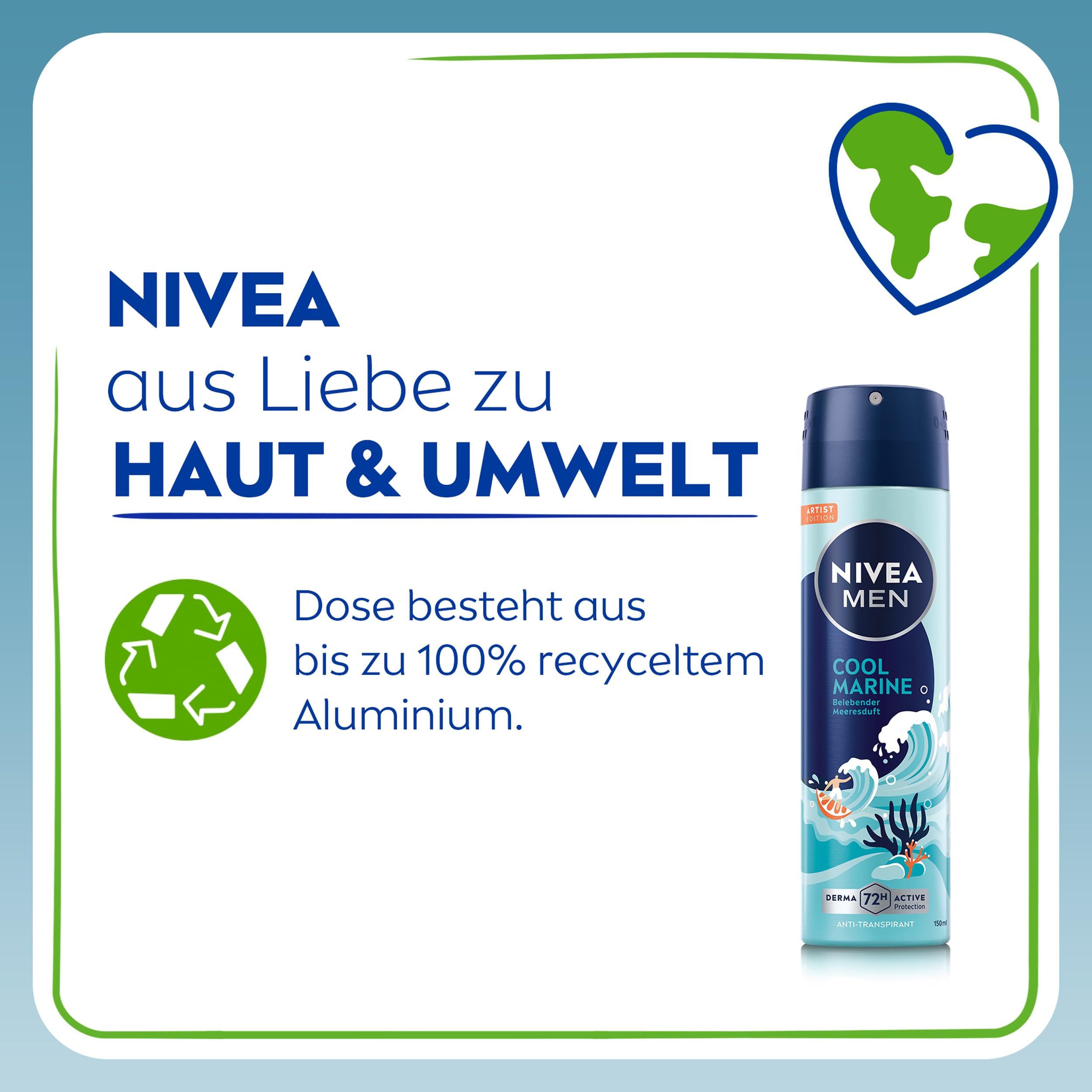 NIVEA MEN Cool Marine Artist Edition Deo Spray, Deodorant für 72h Anti-Transpirant-Schutz gegen Schweiß und Geruch, Deospray mit erfrischendem Duft (150 ml) 7