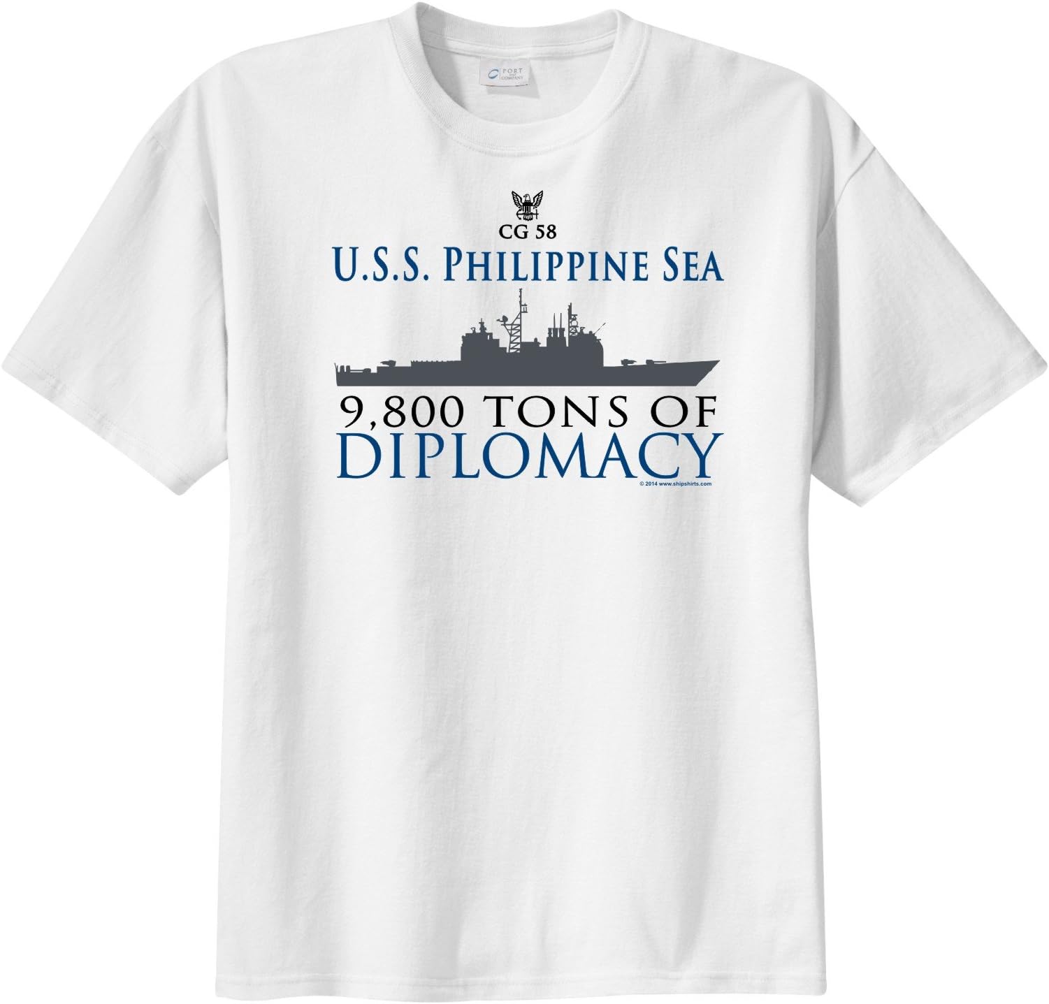 ShipShirts Big Boy's CG 58 USS Philippine Sea 9,800 tons of Diplomacy Short Sleeve T-Shirt White L