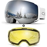 Odoland Magnetic Interchangeable Ski Goggles with 2 Lens, Large Spherical Frameless Snow Snowboard Goggles for Men Women