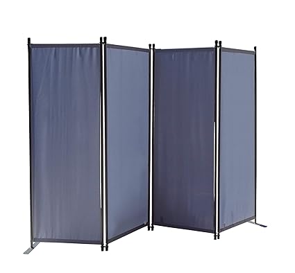 QUICK STAR Paravent 4 Teilig 170 x 220 cm Stoff Raumteiler Garten Trennwand Balkon Sichtschutz Stellwand Faltbar Grau