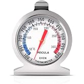 Stainless Steel Oven Thermometer 50-300&deg;C/100-600&deg;F, Analog Instant Read, Battery-Free Kitchen Cooking Thermometer, Hook &amp; Stand Design Food Thermometer for Oven, Grill, Smoker, Fryer