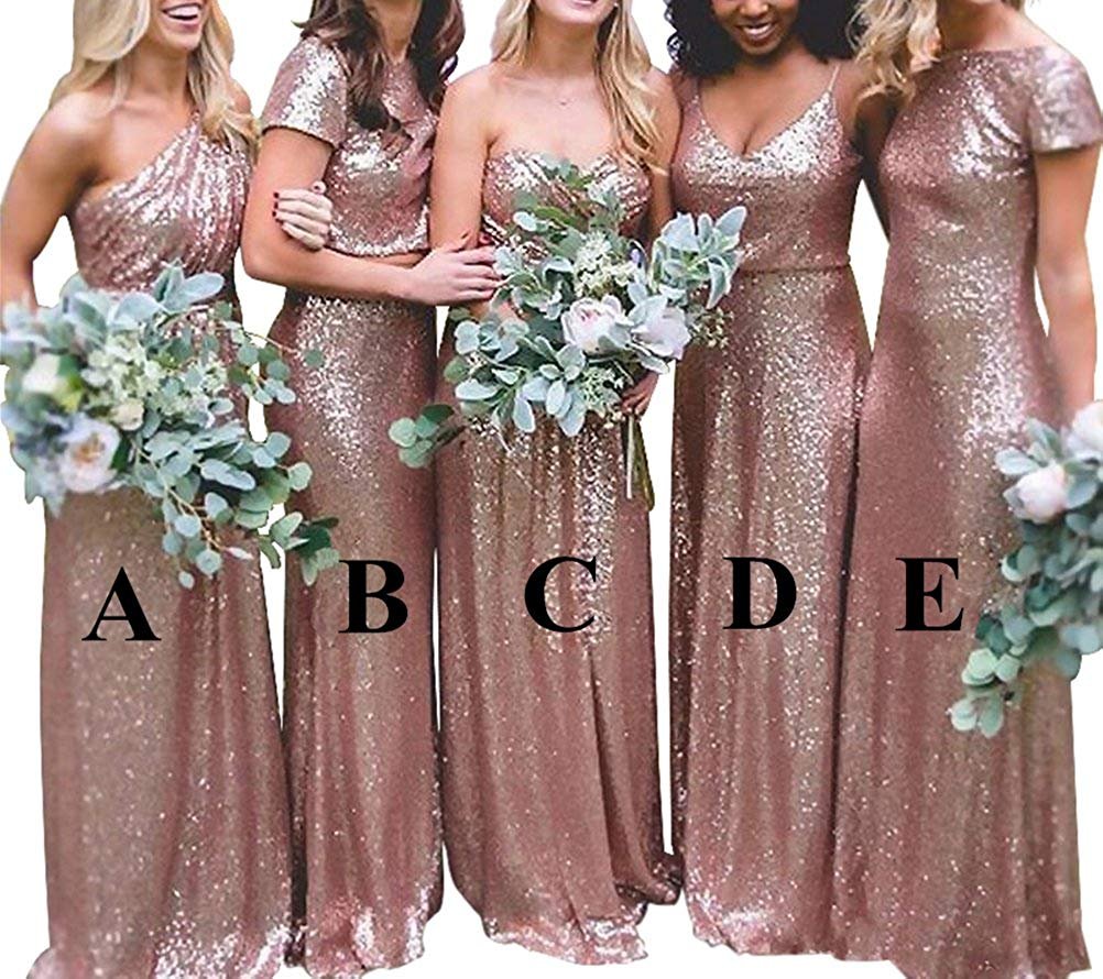 Women Bridesmaid Dresses Rose Gold Sequins Long Evening Prom Gowns |  Desertcart Fiji