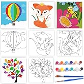 Predrawn Painting Canvas for Kids Pre Drawn Canvas to Paint for Kids Adults- 4Pcs 8x8inch Small Predrawn Art Canvases With Design Picture to Paint for Christmas Valentines Party Favor Exchange Gift