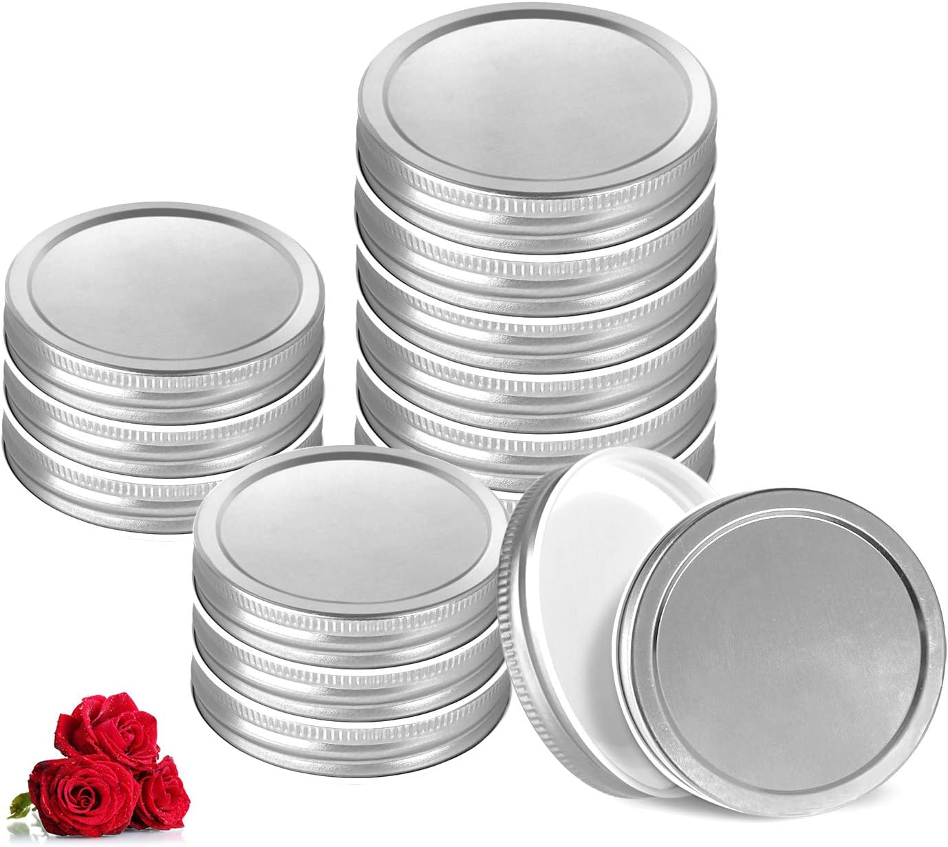 LovoIn 12 Pack Wide Mouth Canning Lids - Food Grade - Stainless Steel Lids for Mason Jars - Leak Proof(87 mm, Silver)