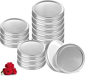 LovoIn 12 Pack Wide Mouth Canning Lids - Food Grade - Stainless Steel Lids for Mason Jars - Leak Proof(87 mm, Silver)