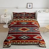 jejeloiu Boho Comforter Set Queen Size Southwest Native American Design Comforter Set Southwestern Geometric Bedding Set Modern Art Duvet Set Brown Chili Quilt Set