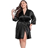 Women's Plus Size Satin Kimono Robes Short Silky Bathrobe Wedding Getting Ready Sleepwear Loungewear