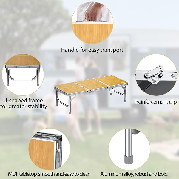 ANBTE 3FT LOW FOLDING PICNIC TABLE, THICKER ALUMINUM SMALL CAMPING TABLE WITH STORAGE BAG, PORTABLE HANDLE, LIGHTWEIGHT, FOR CAMPING BEACH PARTY PICNIC FLOOR, 34.2″ X 15.7″ X 10.3″, YELLOW