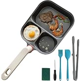KINSUDA 9.25" Titanium Nonstick Divided Egg Pan, 3-In-1 Breakfast Skillet with 2 Round &amp; 1 Square Compartments, Induction &amp; Gas Compatible, PFOA/PTFE Free, Cook Eggs, Pancakes &amp; Bacon Simultaneously