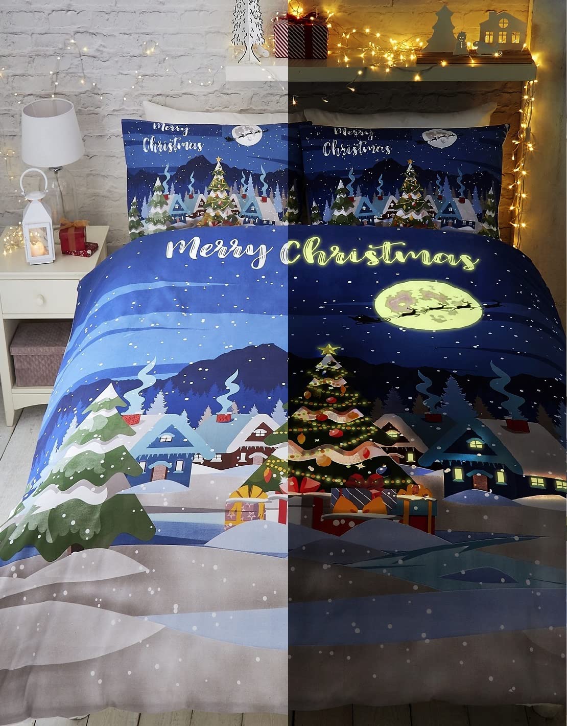 Bedlam Glow In The Dark Christmas Reversible Duvet Cover Set, Multi, Single — image 1