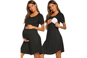 Ekouaer Nursing Nightgown Short Sleeve Nursing Gown 3 in 1 Maternity Nightgown Breasfeeding Sleepwear
