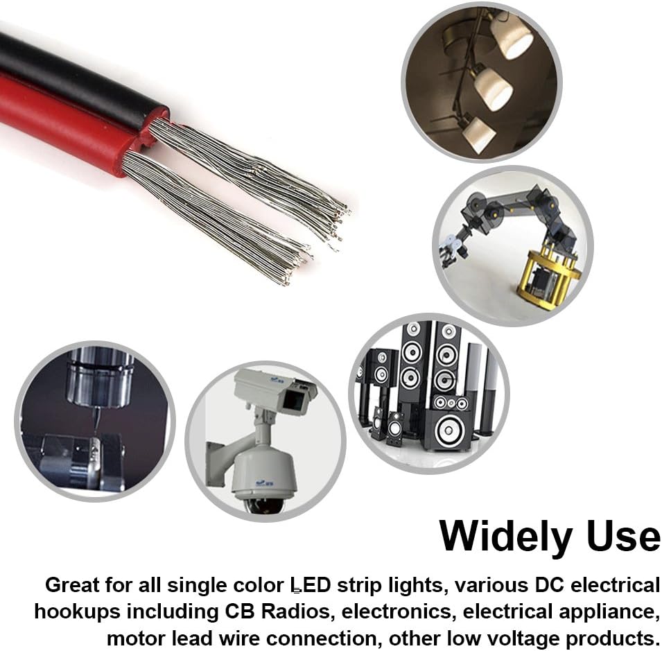 100FT 18 AWG Gauge Electrical Wire, DC 12V Hookup Red Black Copper Stranded Auto 2 Cord, Flexible Extension Cable with Spool for LED Ribbon Lamp Light or Low Voltage Products by MILAPEAK: Industrial & Scientific