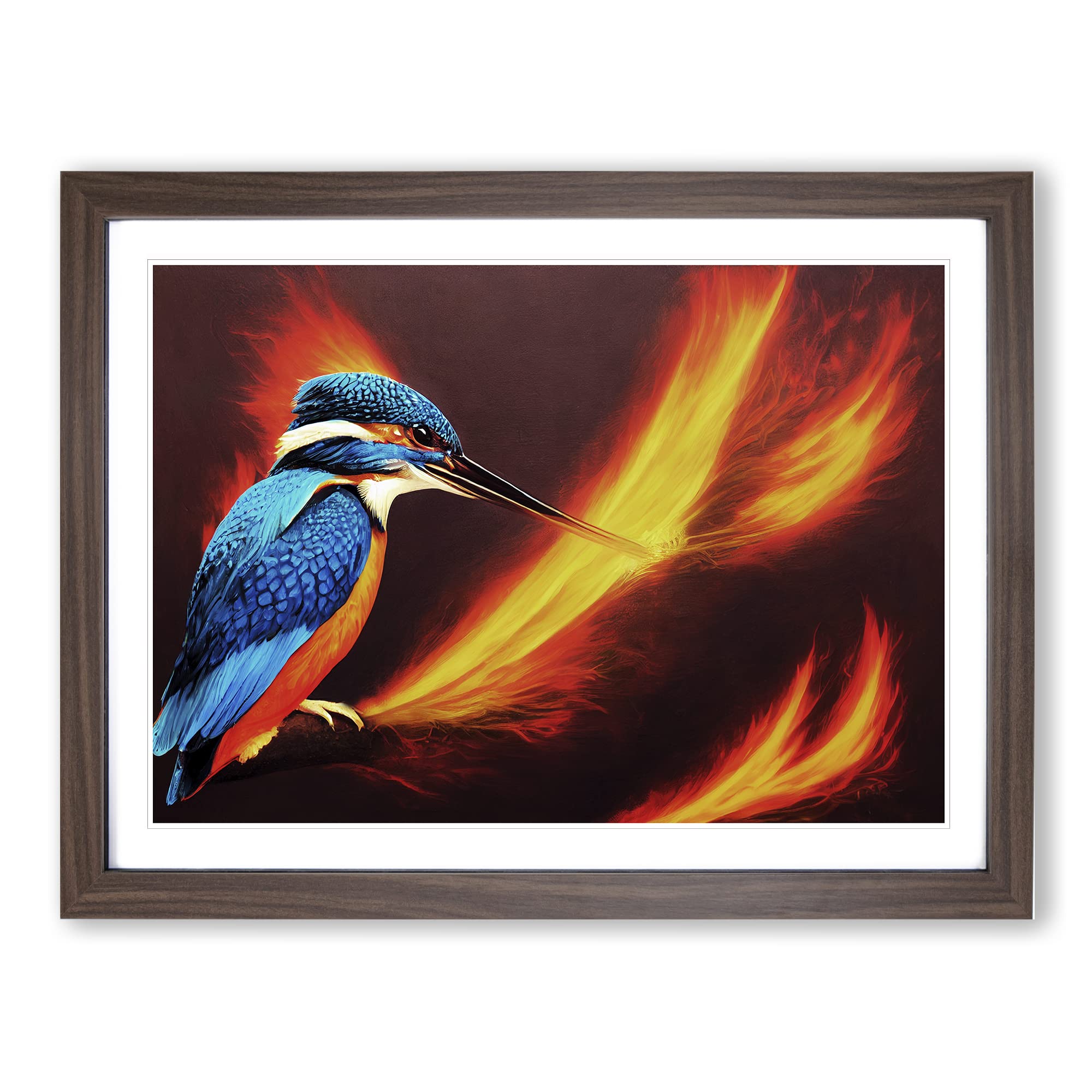 Astonishing Kingfisher Bird BLK Framed Print | A4 Walnut Framed Wall Art | Ready to Hang | Modern Nature Picture | Living Room Bedroom Lounge Office