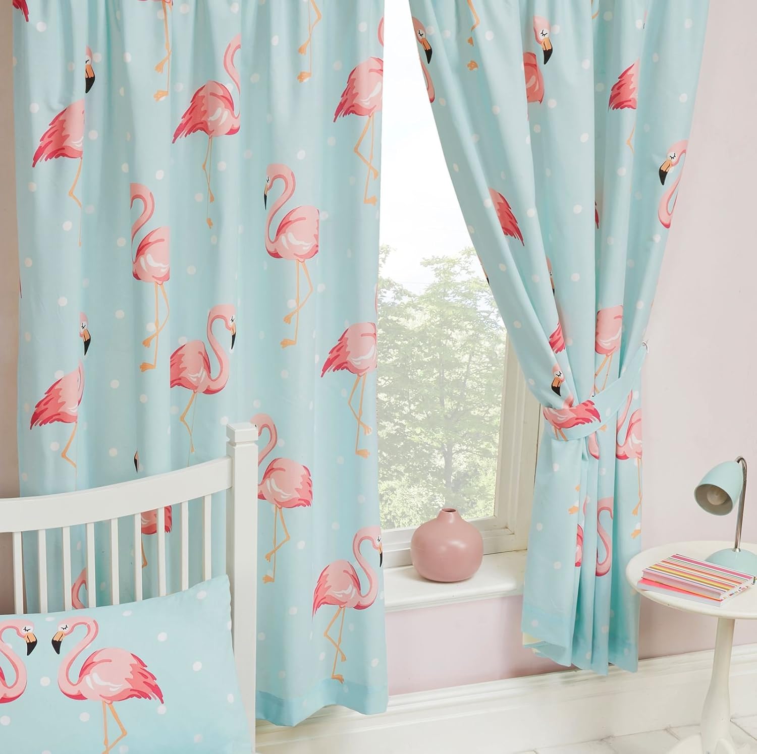 Price Right Home Fifi Flamingo Polka Dot Pink/Blue Kids Bedroom Range - Fitted Sheet Sets and Curtains Available (72" Curtains) - Image 3