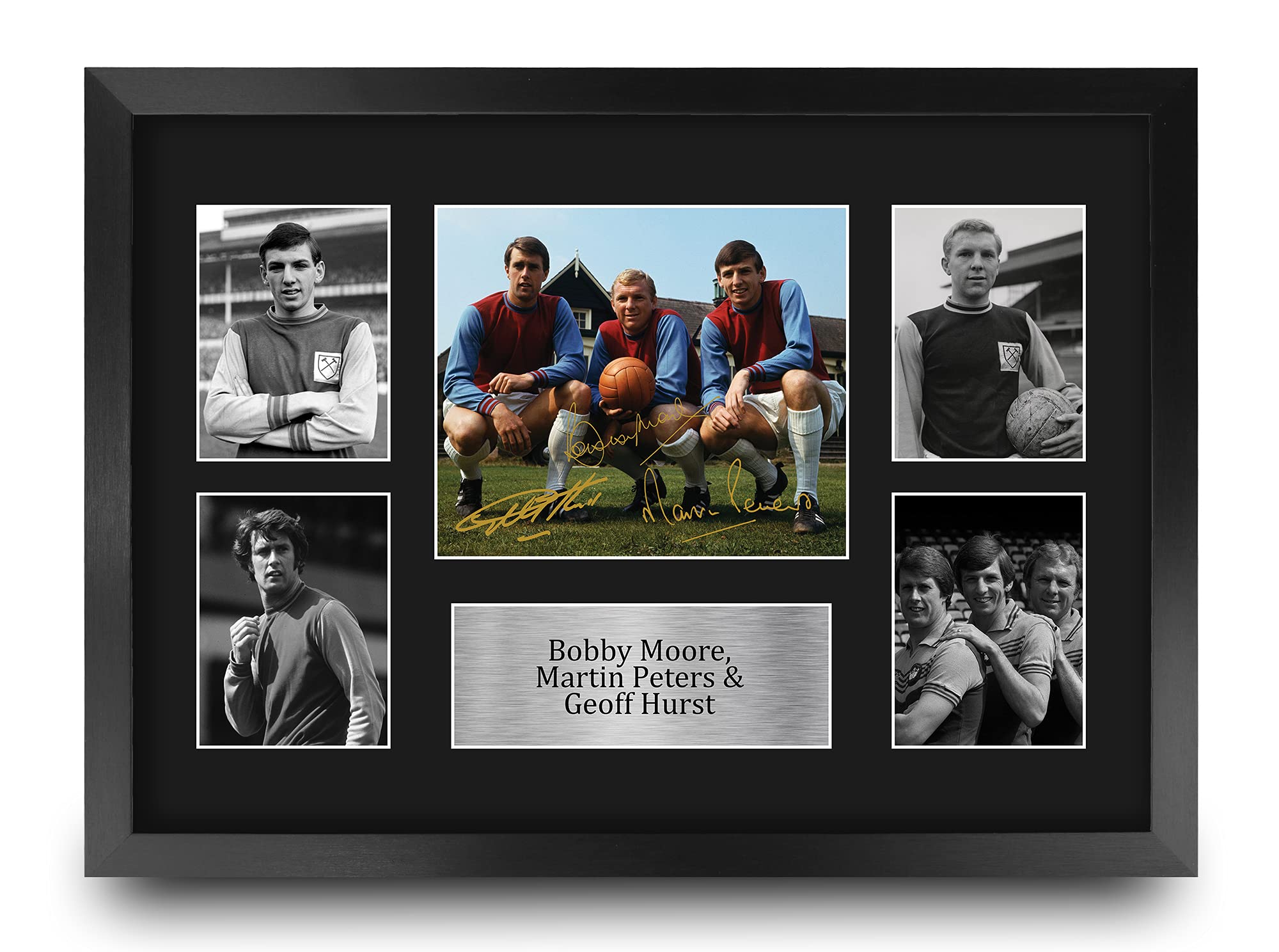 HWC Trading FR A3 Bobby Moore Martin Peters & Geoff Hurst West Ham United Gifts Printed Signed Autograph Picture for Football Fans and Supporters - A3 Framed