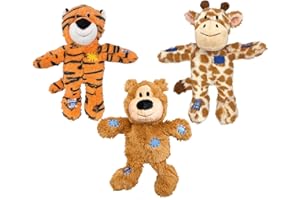 KONG Wild Knots Dog Toys 3 Pack – Bear, Giraffe & Tiger – Durable Plush Toys with Internal Knotted Rope & Squeaker – Soft Outside, Tough Inside – Ideal for Tugging & Chewing (Medium/Large)
