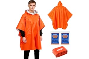 K Kingstar Emergency Mylar Blanket Ponchos | Waterproof Rain Poncho | Reusable Packable Poncho | Survival Blanket Ponchos
