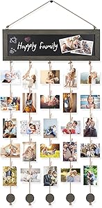 Bikoney Picture Frames Collage Photo Hanging Display Picture Board Wood Rustic Frames for Wall Decor with Blackboard and 30 Clips Mothers Day Gifts Weathered Grey