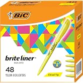 BIC Brite Liner Yellow Highlighters, Chisel Tip, Pack of 48 | Yellow Highlighters with Chisel Tip for Broad and Fine Lines, Ideal for School, Office, and Document Highlighting.