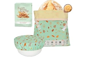 Large Reusable Beeswax Bread Bags for Homemade Bread and Bowl Cover, Cotton Bread Baker Set, Organic Waxed Sourdough Bags 14'