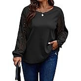 Eytino Womens Plus Size Tops Lace Long Sleeve Waffle T Shirts Casual Crewneck Tunic Tops(1X-5X)