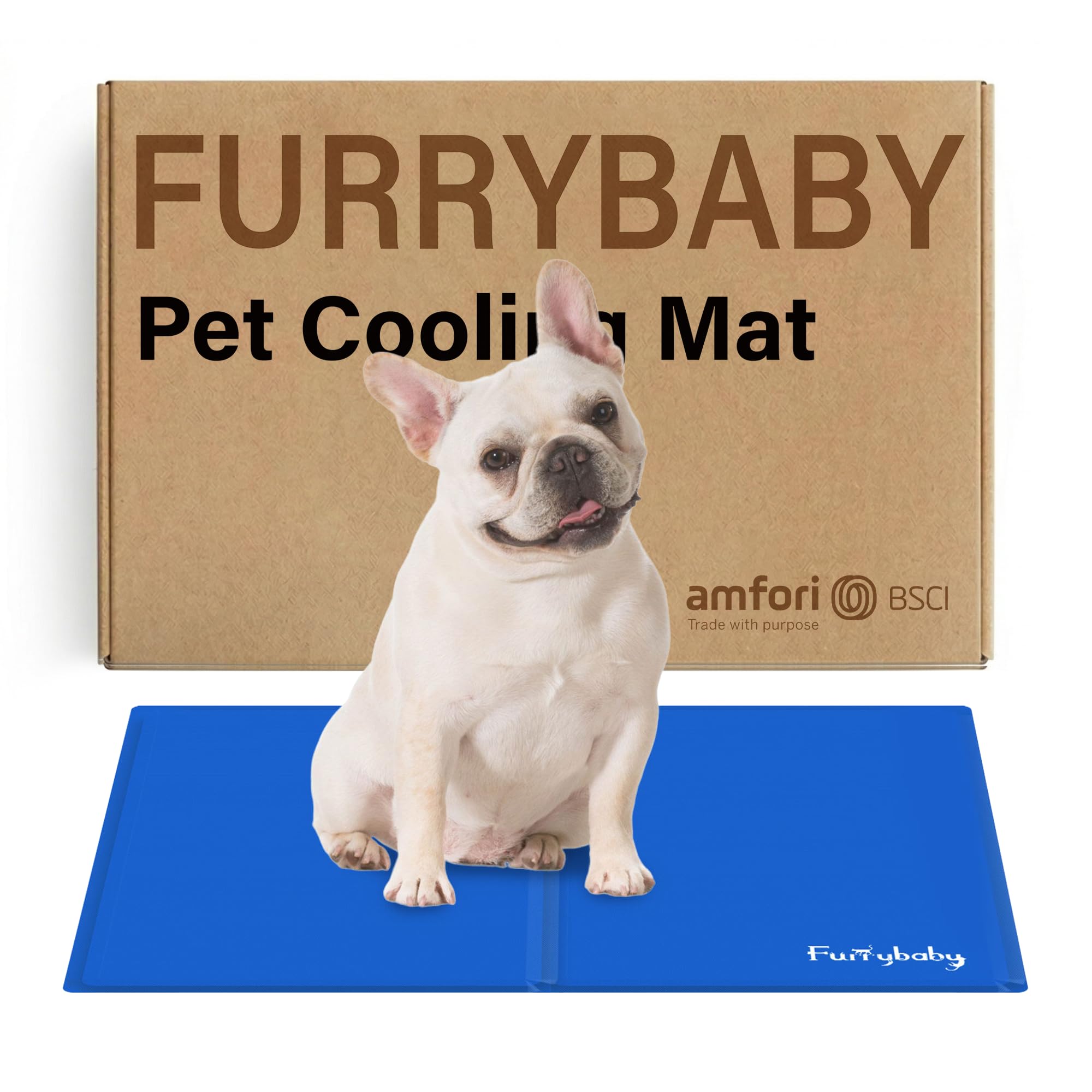 furrybaby Dog Cooling Mat, Self-Cooling Dog Pad Cool Gel Bed Large Mats, No Need to Refrigerate or Freeze, Apply Indoors Outdoors Car(Blue 40x50cm)