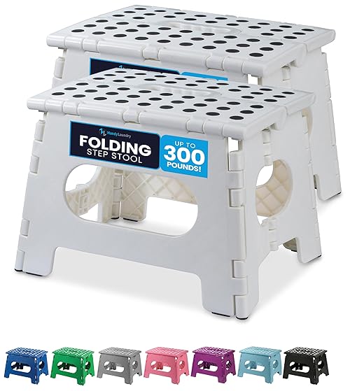 Handy Laundry Folding Lightweight Step Stool is Sturdy Enough to Support Adults and Safe Enough for Kids. Opens Easy with One Flip. Great for Kitchen, Bathroom or Bedroom. (White | 2-Pack)
